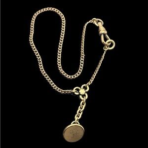 Victorian Albert pocket watch chain gold tone dog clip button fob vintage